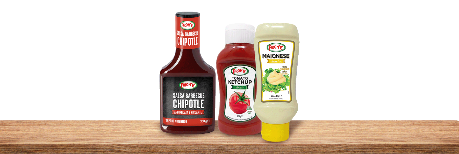 Arom’è linea di salse e condimenti con ketchup, maionese, barbecue e varianti ispirate allo street food