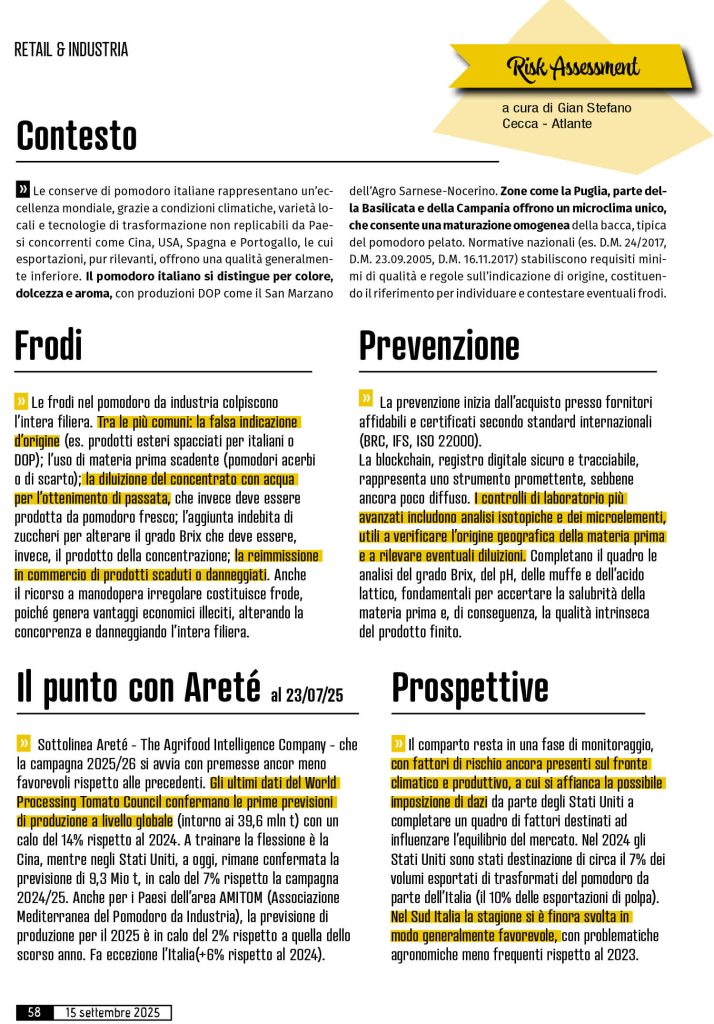 Food Fraud Observatory – Focus on Tomato Preserves: fraud risk analysis in the canned tomato category, by Atlante
