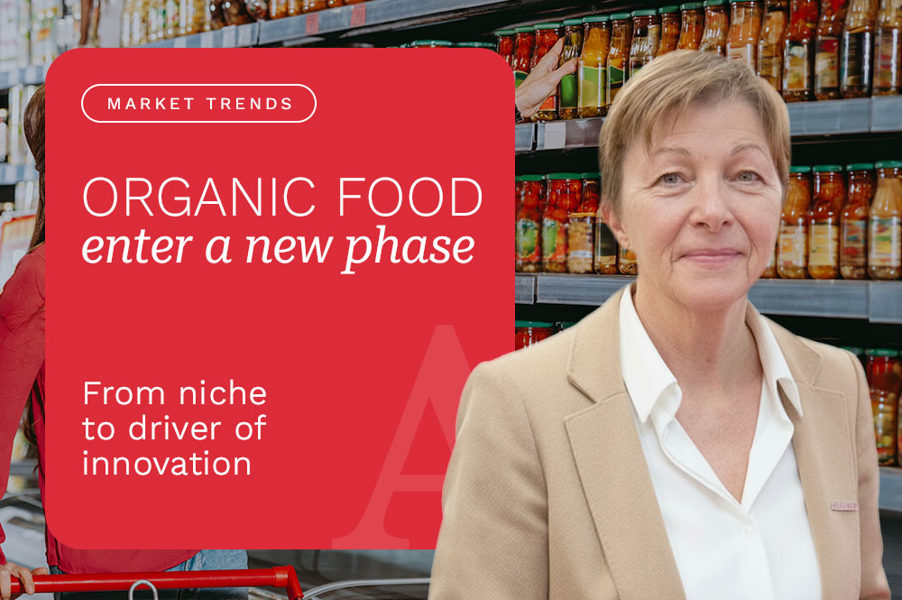 Italy's organic food market, supermarket shelf with packaged products