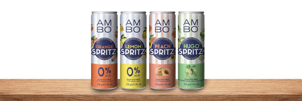 Gamma AMBO di spritz analcolici Orange, Lemon, Peach e Hugo