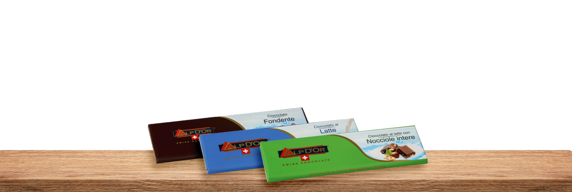 Alp d’Or cioccolato svizzero premium in tavolette assortite con cacao certificato e latte fresco