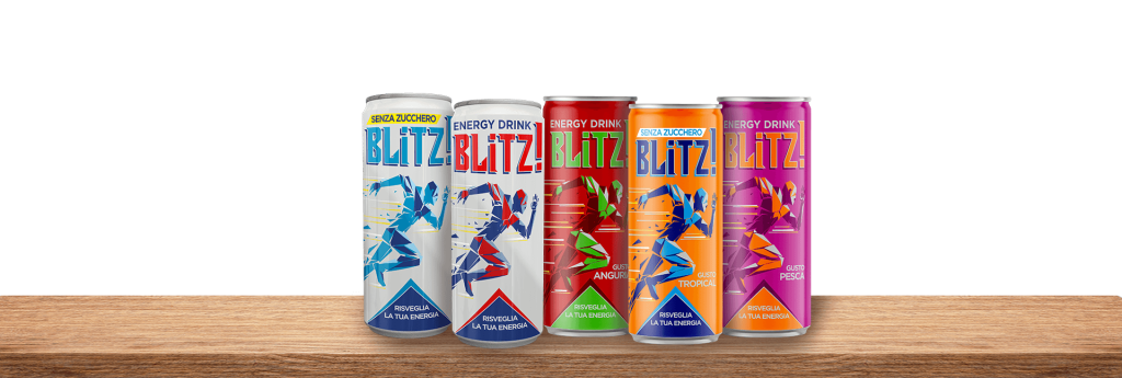 Gamma Blitz di energy drink in diverse varianti e versioni senza zucchero