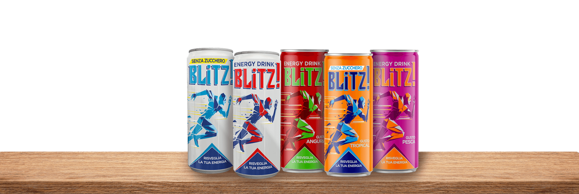 Gamma Blitz di energy drink in diverse varianti e versioni senza zucchero