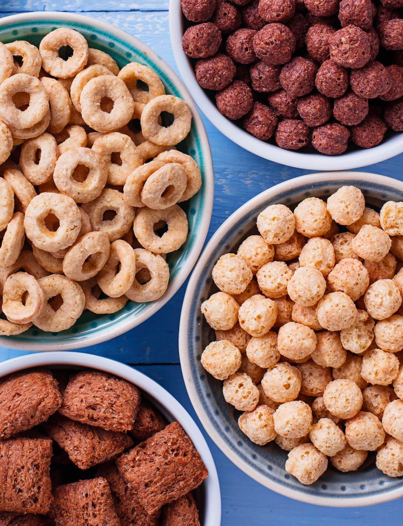 Cereali per la colazione in diversi formati e gusti