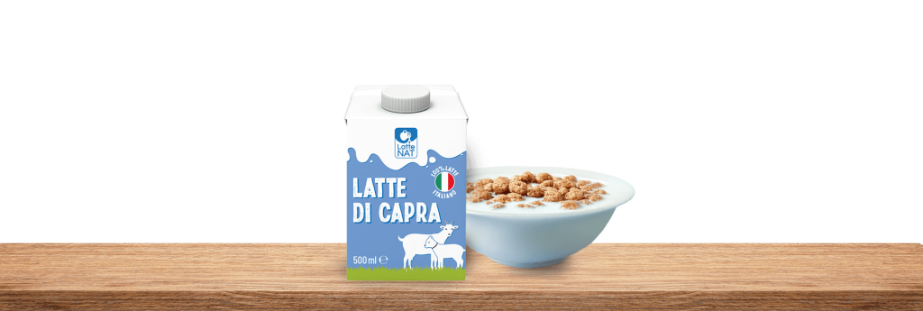 Latte di capra LatteNat con confezione da 500 ml e ciotola per la colazione