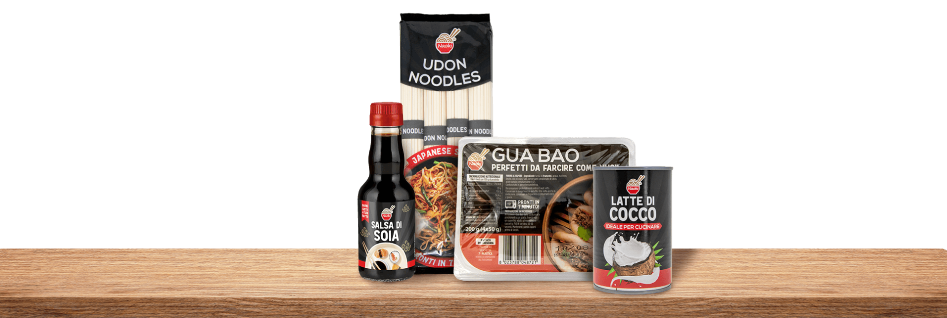 Gamma Naoki di specialità asiatiche con noodles, salsa di soia, gua bao e latte di cocco